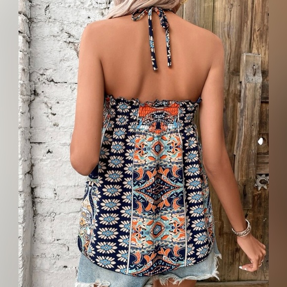 Boho Floral Print Halter Tank Top - Picture 2 of 9